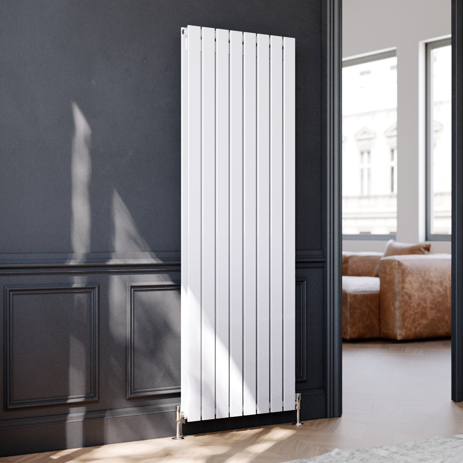 WHITE VERTICAL DESIGNER RADIATOR 1800 x 608 MM DOUBLE FLAT PANEL RADS